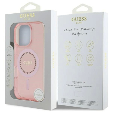 iPhone 16 Pro Max – Guess IML Rhinestones MagSafe dėklas - Rožinis 7