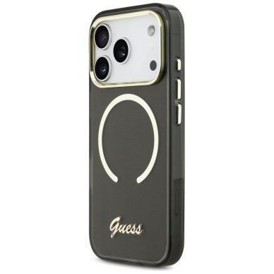 iPhone 17 Pro Guess IML Script Metal MagSafe dėklas – juodas 1