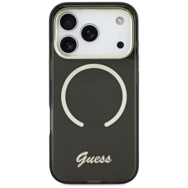 iPhone 17 Pro Guess IML Script Metal MagSafe dėklas – juodas 2
