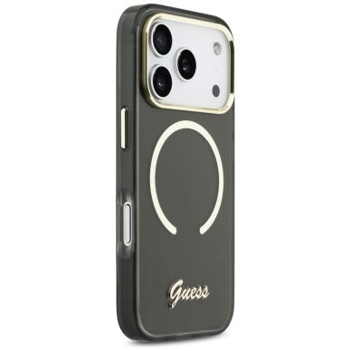 iPhone 17 Pro Guess IML Script Metal MagSafe dėklas – juodas 3