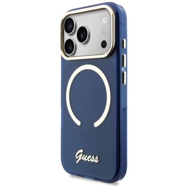 iPhone 17 Pro Max Guess IML Script Metal MagSafe dėklas – mėlynas 1