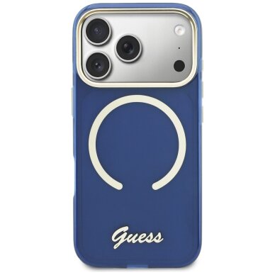 iPhone 17 Pro Max Guess IML Script Metal MagSafe dėklas – mėlynas 2