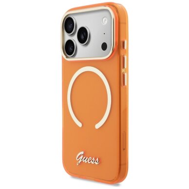 iPhone 17 Pro Max Guess IML Script Metal MagSafe dėklas – oranžinis 1