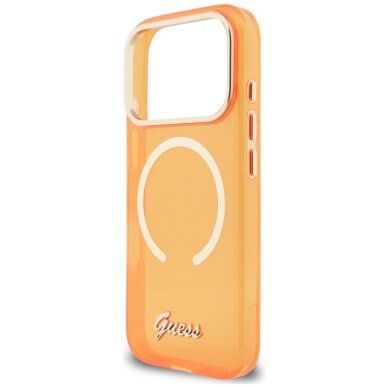 iPhone 17 Pro Max Guess IML Script Metal MagSafe dėklas – oranžinis 5