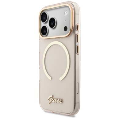 iPhone 17 Pro Max Guess IML Script Metal MagSafe dėklas – rožinis 1