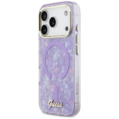 iPhone 17 Pro Max Guess IML Shell Script Metal MagSafe dėklas – violetinis 1