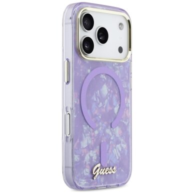 iPhone 17 Pro Max Guess IML Shell Script Metal MagSafe dėklas – violetinis 3