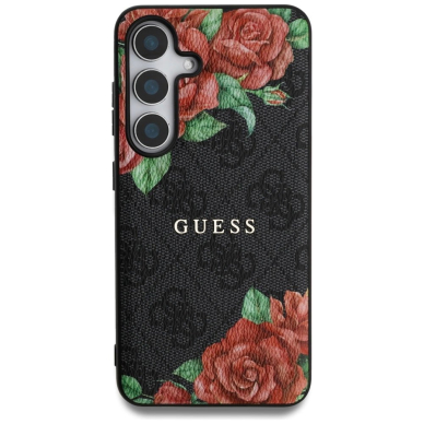 Guess Odinis 4G Flowers Print Metal Classic Logo MagSafe Dėklas skirtas Samsung Galaxy S25 - Juodas 2