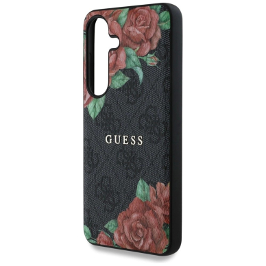 Guess Odinis 4G Flowers Print Metal Classic Logo MagSafe Dėklas skirtas Samsung Galaxy S25 - Juodas 5