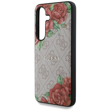 Guess Odinis 4G Flowers Print Metal Classic Logo MagSafe Dėklas skirtas Samsung Galaxy S25 - Rožinis 5