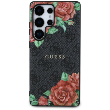 Guess Odinis 4G Flowers Print Metal Classic Logo MagSafe Dėklas skirtas Samsung Galaxy S25 Ultra - Juodas 2