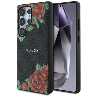 Guess Odinis 4G Flowers Print Metal Classic Logo MagSafe Dėklas skirtas Samsung Galaxy S25 Ultra - Juodas Guess Odinis 4G Flowers Print Metal Classic Logo MagSafe Dėklas skirtas Samsung Galaxy S25 Ultra - Juodas