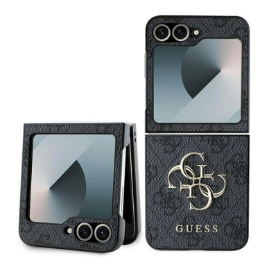 Guess Leather 4G Metal Logo Dėklas Samsung Galaxy Z Flip 6 - juodas Guess Leather 4G Metal Logo Dėklas Samsung Galaxy Z Flip 6 - juodas