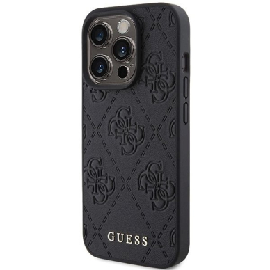 iPhone 15 Pro – Guess Leather 4G Stamped dėklas - Juodas 1