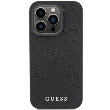 iPhone 15 Pro – Guess Leather 4G Stamped dėklas - Juodas 2