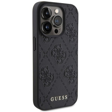 iPhone 15 Pro – Guess Leather 4G Stamped dėklas - Juodas 3