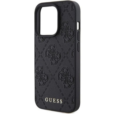 iPhone 15 Pro – Guess Leather 4G Stamped dėklas - Juodas 5