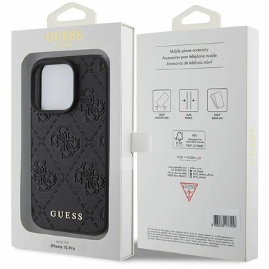 iPhone 15 Pro – Guess Leather 4G Stamped dėklas - Juodas 7