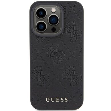 iPhone 15 Pro Max Guess Leather 4G Stamped dėklas – juodas 2