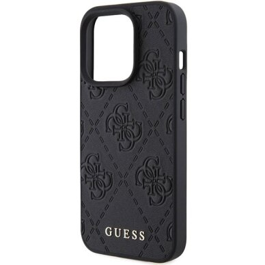 iPhone 15 Pro Max Guess Leather 4G Stamped dėklas – juodas 5
