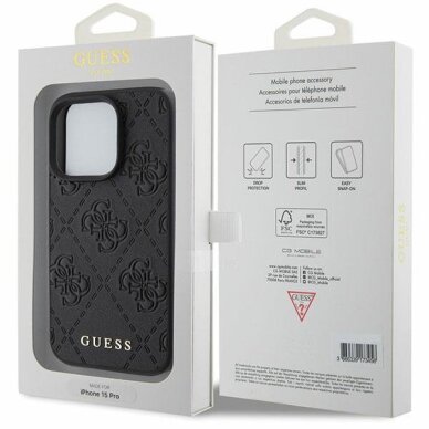 iPhone 15 Pro Max Guess Leather 4G Stamped dėklas – juodas 7