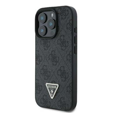 iPhone 16 Pro – Guess Leather 4G Triangle Strass dėklas - Juodas 1