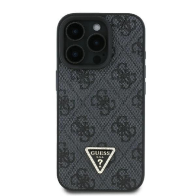 iPhone 16 Pro – Guess Leather 4G Triangle Strass dėklas - Juodas 2