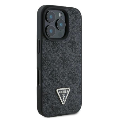 iPhone 16 Pro – Guess Leather 4G Triangle Strass dėklas - Juodas 3