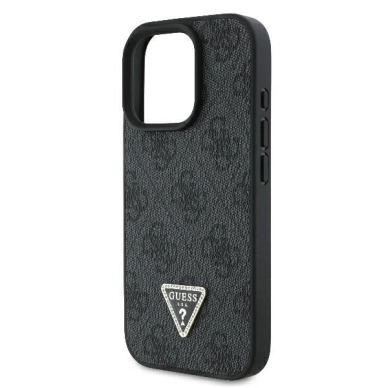 iPhone 16 Pro – Guess Leather 4G Triangle Strass dėklas - Juodas 5