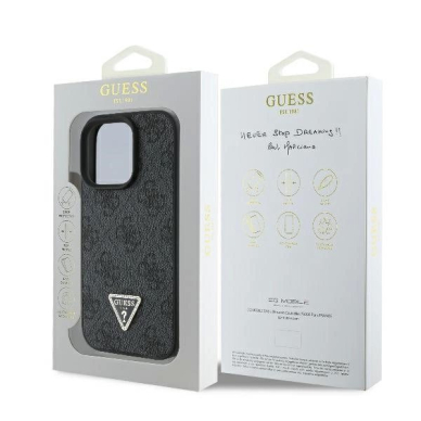 iPhone 16 Pro – Guess Leather 4G Triangle Strass dėklas - Juodas 7