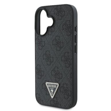 iPhone 16 Guess Leather 4G Triangle Strass MagSafe dėklas – juodas 5