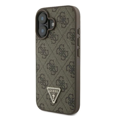 iPhone 16 Plus – Guess Leather 4G Triangle Strass MagSafe dėklas - Rudas 1 iPhone 16 Plus – Guess Leather 4G Triangle Strass MagSafe dėklas - Rudas 1