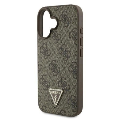iPhone 16 Plus – Guess Leather 4G Triangle Strass MagSafe dėklas - Rudas 5