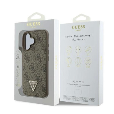 iPhone 16 Plus – Guess Leather 4G Triangle Strass MagSafe dėklas - Rudas 7