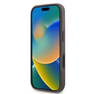 iPhone 16 Pro – Guess Leather 4G Triangle Strass MagSafe dėklas - Rudas 4
