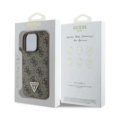 iPhone 16 Pro – Guess Leather 4G Triangle Strass MagSafe dėklas - Rudas 7