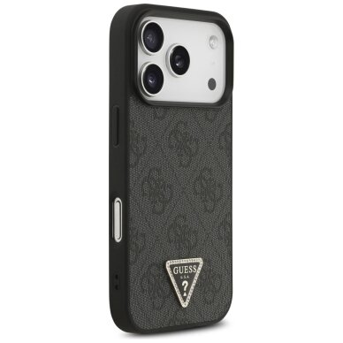 iPhone 17 Pro dėklas Guess Leather 4G Triangle Strass, MagSafe – juodas 3