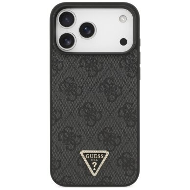 iPhone 17 Pro Max dėklas Guess Leather 4G Triangle Strass, MagSafe – juodas 2