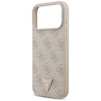 iPhone 17 Pro Max dėklas Guess Leather 4G Triangle Strass su MagSafe – rožinis 5