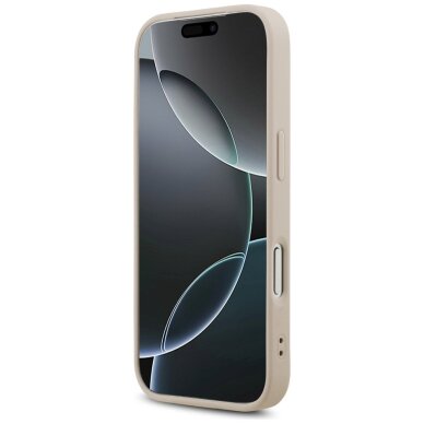 iPhone 17 Pro dėklas Guess Leather 4G Triangle Strass su MagSafe – rožinis 4