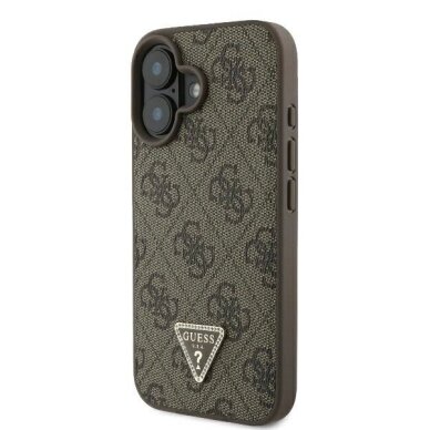 iPhone 16 Guess Leather 4G Triangle Strass MagSafe dėklas – rudas 1