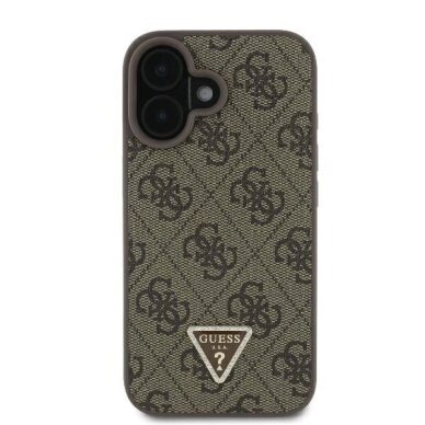 iPhone 16 Guess Leather 4G Triangle Strass MagSafe dėklas – rudas 2