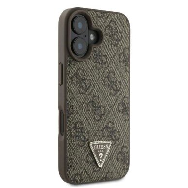 iPhone 16 Guess Leather 4G Triangle Strass MagSafe dėklas – rudas 3