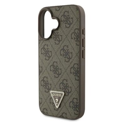iPhone 16 Guess Leather 4G Triangle Strass MagSafe dėklas – rudas 5 iPhone 16 Guess Leather 4G Triangle Strass MagSafe dėklas – rudas 5