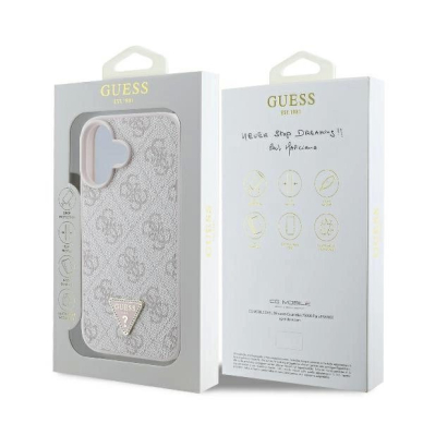 iPhone 16 – Guess Leather 4G Triangle Strass MagSafe dėklas - Rožinis 7