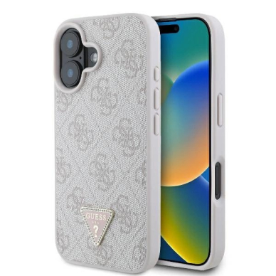 iPhone 16 – Guess Leather 4G Triangle Strass MagSafe dėklas - Rožinis