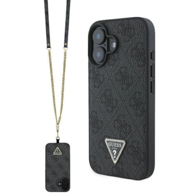 iPhone 16 Guess Leather Metal Logo Strass Crossbody dėklas - juodas