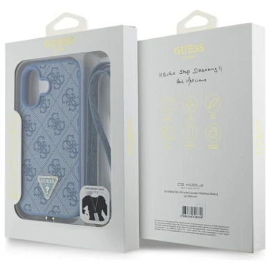 iPhone 16 – Guess Leather Metal Logo Strass Crossbody dėklas - Mėlynas 7
