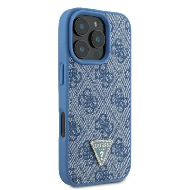 iPhone 16 Pro Max – Guess Leather Metal Logo Strass Crossbody dėklas - Mėlynas 3