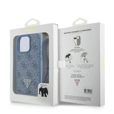 iPhone 16 Pro Max – Guess Leather Metal Logo Strass Crossbody dėklas - Mėlynas 8